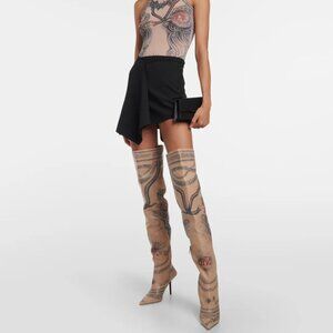 Jimmy Choo x Jean Paul Gaultier Tan Leather 'Tattoo' Over the knee Boots